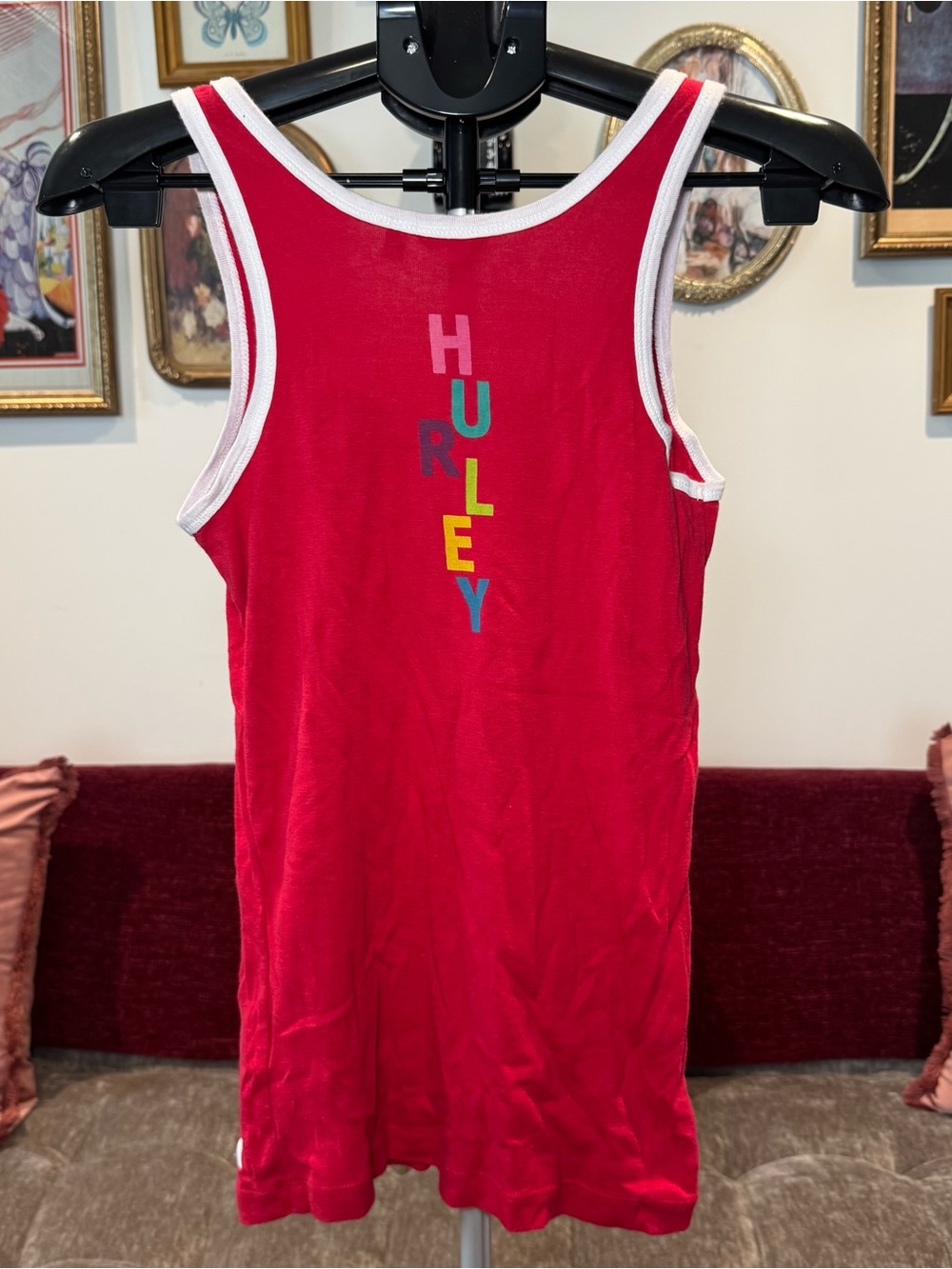 Hurley Red Tank with Vertical Multicolor Logo